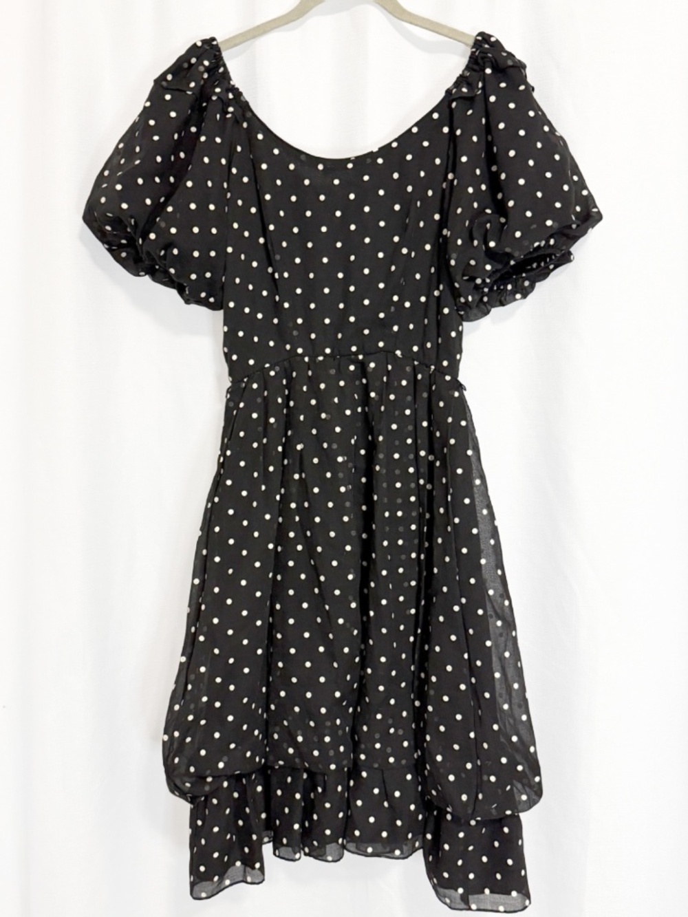Vintage Polka Dot Puff Sleeve Dress Black White Size 9